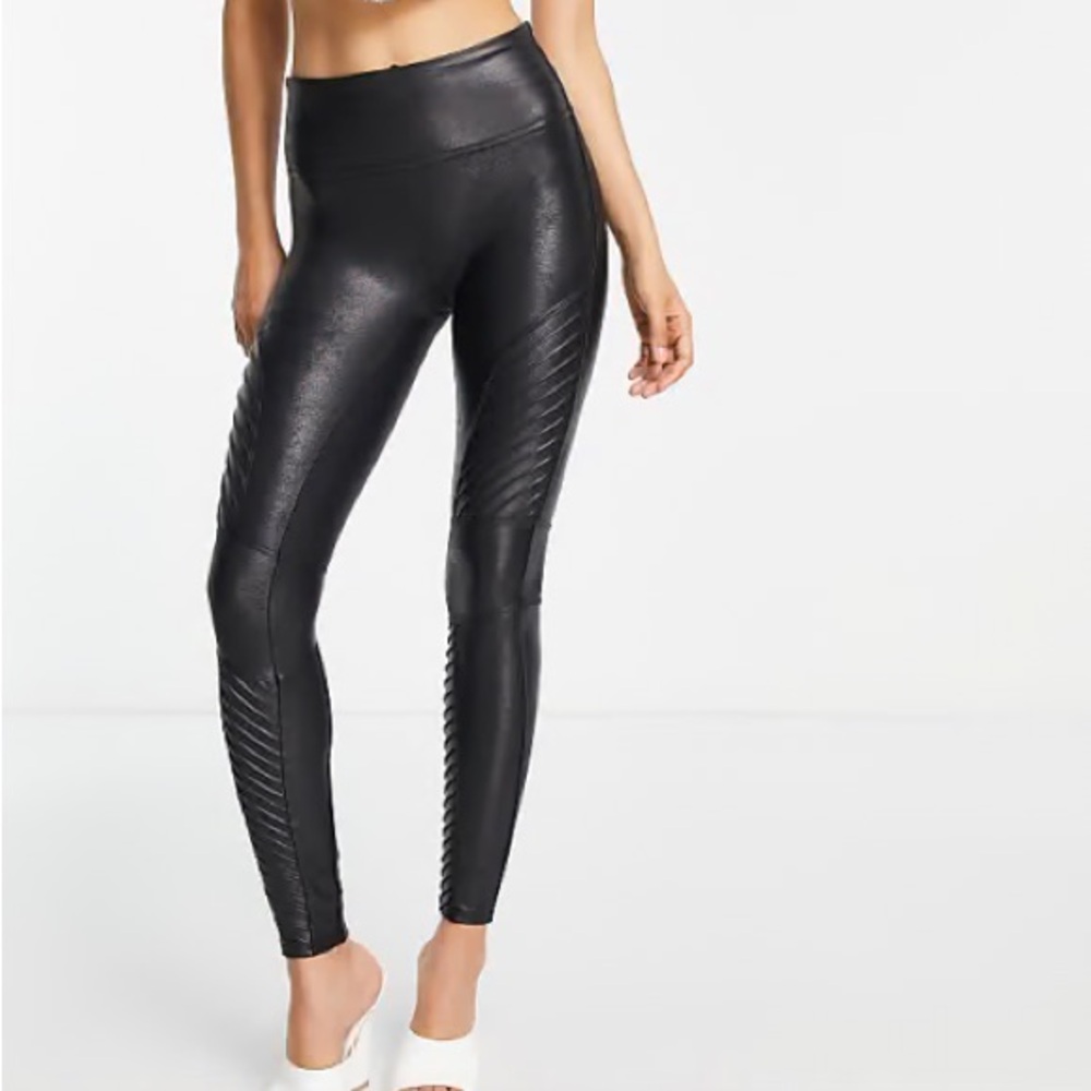 SPANX Black Faux Leather moto Leggings High-Waisted large